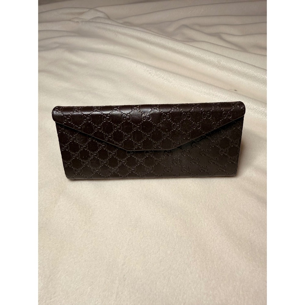 Gucci Dark Brown Guccissima Monogram Triangular Sunglasses Case Snap Closure